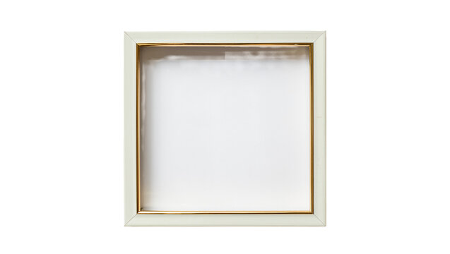 Cream shadow box frame with gold trim empty space for display, isolated on transparent background