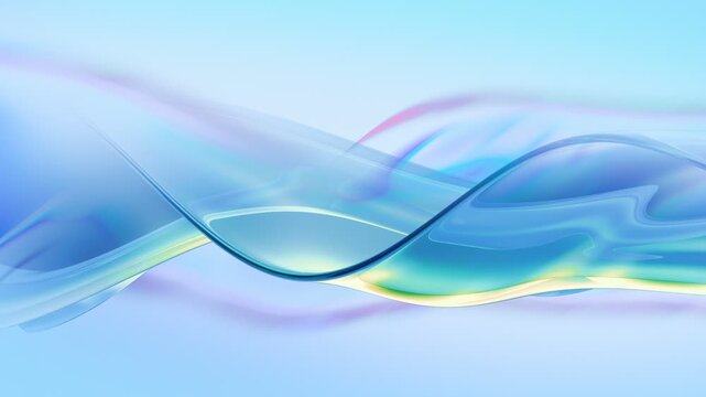 Abstract holographic 3d glass fluid waves background, seamless loop.