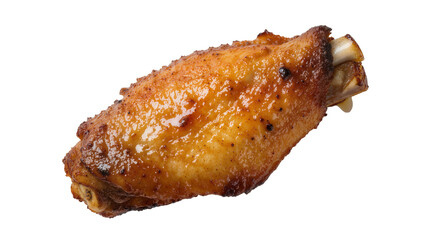 Crispy golden brown chicken wing with visible bone, isolated on transparent background © Johnson