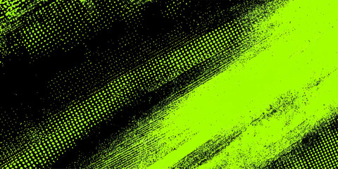 Abstract Grunge Green and Black Background with Halftone Dot Pattern and Textured Brush Strokes © Meherun