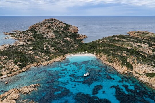 La bellissima spiaggia dell' isola di mortorio, in costa smeralda, Sardegna.