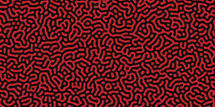 Turing reaction diffusion monochrome seamless pattern with chaotic motion. Overlay template abstract turing organic wallpaper. Natural maze labyrinth, reaction diffusion seamless vector pattern. 