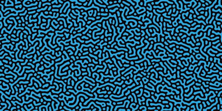 Turing reaction diffusion monochrome seamless pattern with chaotic motion. Overlay template abstract turing organic wallpaper. Natural maze labyrinth, reaction diffusion seamless vector pattern. 