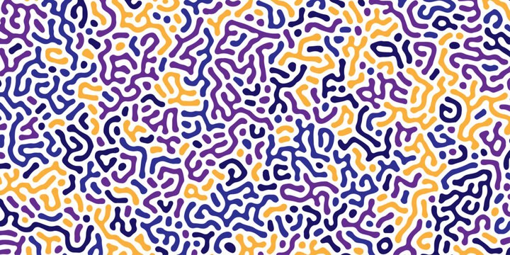 Turing reaction diffusion monochrome seamless pattern with chaotic motion. Overlay template abstract turing organic wallpaper. Natural maze labyrinth, reaction diffusion seamless vector pattern. 