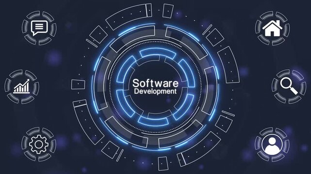 Futuristic Blue Circular Software HUD Interface Element with Bokeh Background technology digital.4k Animation.