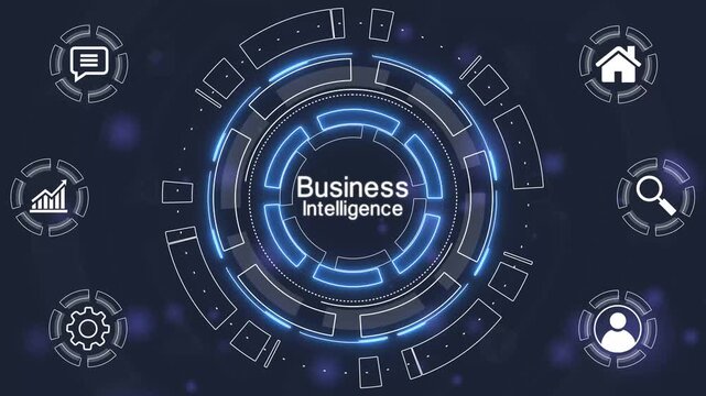 Futuristic Blue Circular Business HUD Interface Element with Bokeh Background technology digital.4k Animation.