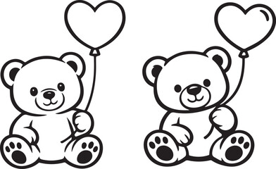 Fototapeta premium Cute teddy bears with heart balloons Vector