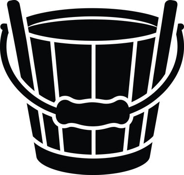 Traditional wooden sauna bucket with handle and water ladles icons vector illustration