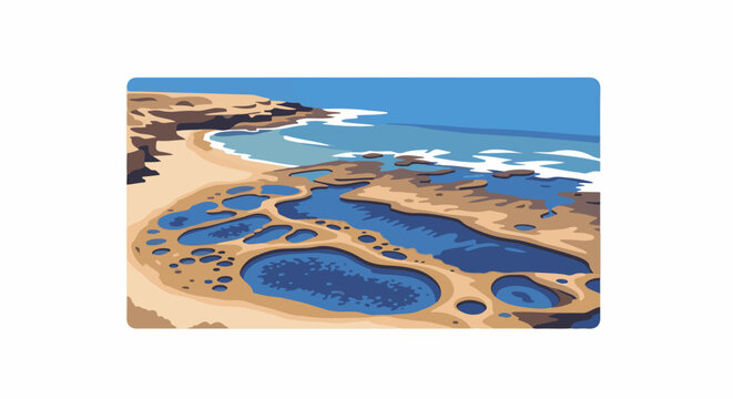 Abstract coastal scene with tide pools and ocean waves