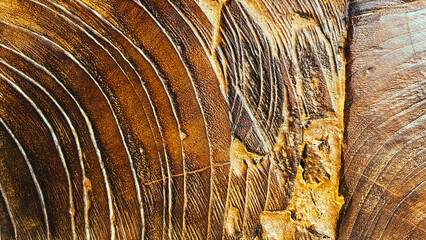 Macro shot of weathered ancient wood texture with dramatic curved grain lines and deep cracks. © Elias Finnymph