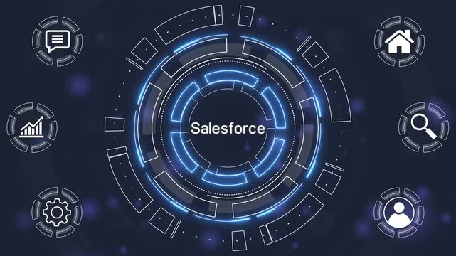 Futuristic Salesforce Blue Digital HUD Interface Element with Bokeh Lights on Dark Background Digital Futuristic technology.