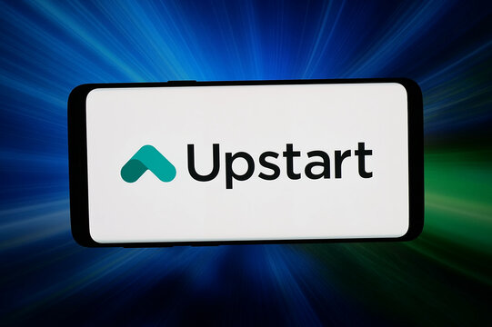 Stuttgart, Germany - 05-08-2026: In this photo illustration, the logo of AI lending company Upstart Holdings Inc. is displayed on a smartphone in front of abstract background on computer screen.