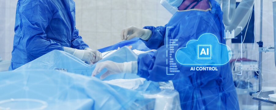 Ai guided cardiac catheterization procedure in sterile operating room for medical technology