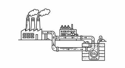 Obraz premium Industrial plant with pipes transporting CO2 for underground injection