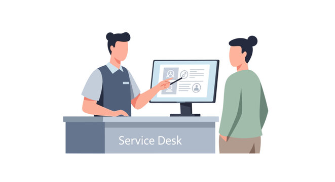Customer Service Representative Assisting Client at Service Desk.