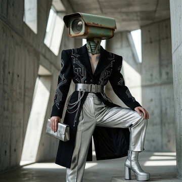 Female model with vintage CCTV as head.