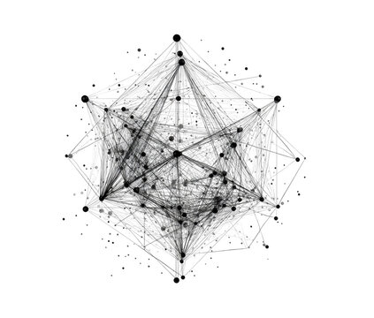 Abstract grayscale rendering of complex geometric form of lines & points on black background