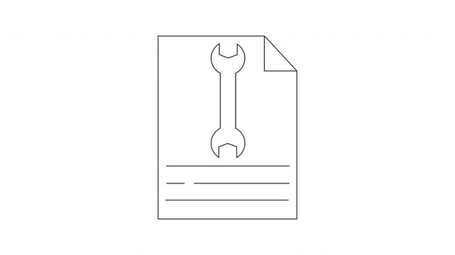 Simple Line Art Icon of a Wrench on a Document.