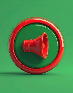 Red megaphone in circle icon loudspeaker.