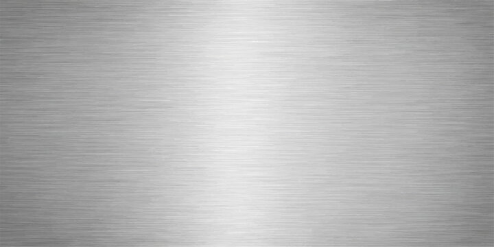 A seamless brushed metal texture featuring a shiny silver stainless steel plate surface with a grey metallic aluminum pattern and reflective titanium alloy material for a polished industrial backdrop