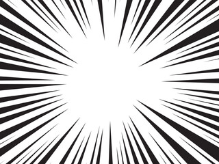Fototapeta premium Black and white radial lines comics style background. Manga action, speed abstract. Vector illustrator