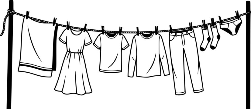 clean clothes drying on a clothesline outside vector isolated
