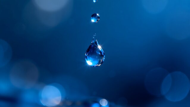 Blue water droplets suspended in air