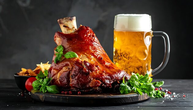 Roasted pork knuckle with beer.