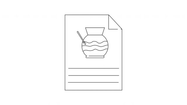 Simple Line Drawing of a Document with a Pot Illustration.