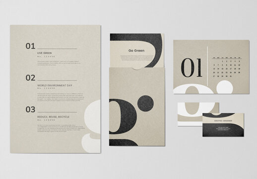 Minimalist Eco Friendly Stationery Mockup Set PSD