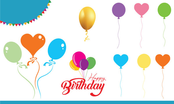 Colorful Simple Balloon Vector Set. Balloons, Material Set, Colorful, Heart, Round, Simple, Cute Design, Vector