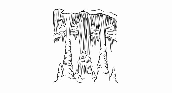Interior of a cave with stalactites and stalagmites forming natural sculptures