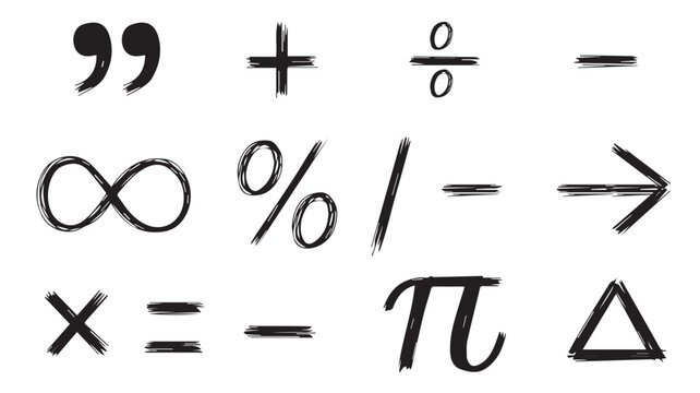 Mathematical Symbols: A collection of various mathematical symbols and notations, encompassing fundamental arithmetic operations, algebraic symbols, and geometric notations.
