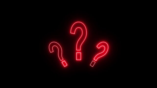Animated question marks on black background. Question mark sign animation. Cyberspace questions asking doubts confusing problems. 4K 3D motion graphics animation.