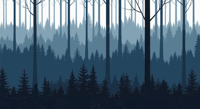 Blue Layered Pine Tree Silhouette Forest for Parallax Animation Background