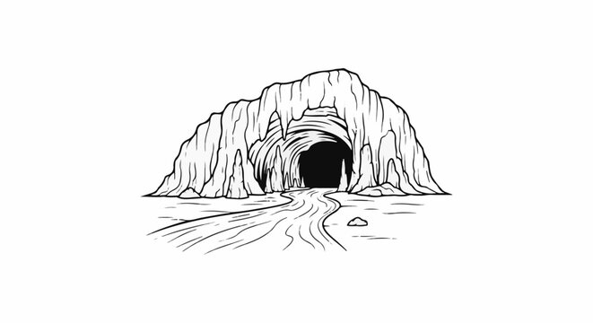 Rocky cave entrance with a winding path leading into darkness
