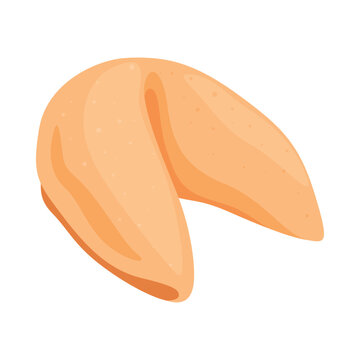 Fortune cookie illustration on a plain white background. Festive Chinese cookies filled with wisdom. A crispy dessert with a surprise inside.
