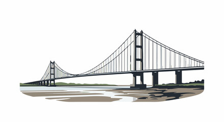 Obraz premium Stylized illustration of a large suspension bridge spanning a body of water