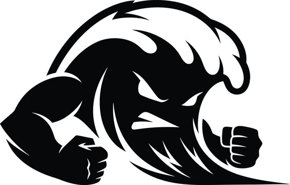 Angry powerful wave character symbol aggressive ocean storm vector illustration