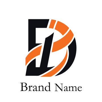 Modern abstract corporate logo design, featuring a stylized letter D creatively intertwined with numeric elements, rendered in striking black and vibrant orange, ideal for contemporary branding