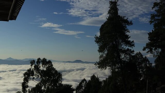View of the Land above the Clouds (village above the Clouds) Lolai Hills Village and traditional village covered by clouds in the morning before sunrise