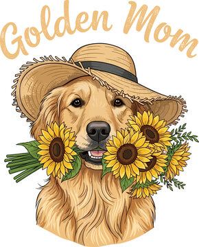 Golden Mom Golden Retriever Sunflower Dog Lover Cute Floral Puppy Graphic