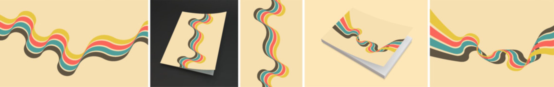 Colorful lines. Curved ribbons. Softcover book layout. Cover design template. Vector illustration for brochure, poster, flyer, album, magazine, planner, notebook or notepad.