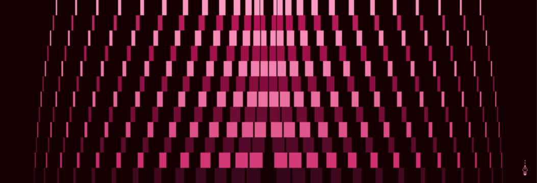 Digital matrix data. Industrial style. Dark background contrasts with sharp geometric lines and rectangles. Abstract pattern with a sense of curves and movement. Vector for cover, presentation, etc.