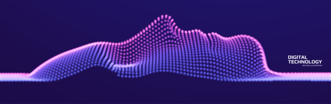 Glowing dots form a human face or mask on the surface. Soft glow. Technological concept. The process of modeling, recognition, or scanning. 3D illustration for cover, card, presentation, etc.