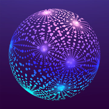 Sphere. Dynamic mathematical model. Grid. Color gradient. Global digital connections. Technology concept. Geometric shape for design. 3D vector for brochure, cover, card, presentation, flyer or banner