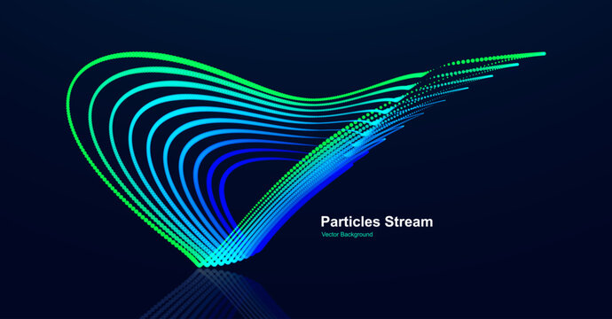 Particles radiate from the center. Bright dots pulsate against a dark background. Smooth lines of energy. Neon curves with a color gradient. Symmetrical waves. 3D simulation of a butterfly in flight.