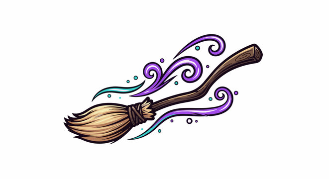 Stylized illustration of a broomstick with swirling magical energy trails
