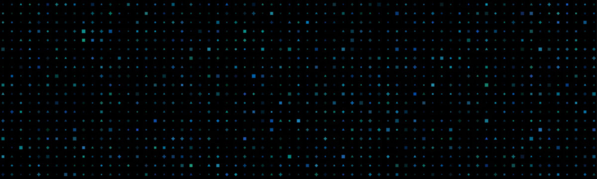 Abstract Geometric Pattern of Blue and Green Shapes on Black Background for Digital Design and Technology Concepts