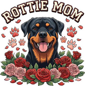 Rottie Mom Rottweiler Dog Lover Floral Cute Puppy Graphic Design